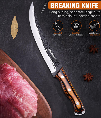 Naitesen breaking knife slicing roast to show long clean cuts benefit