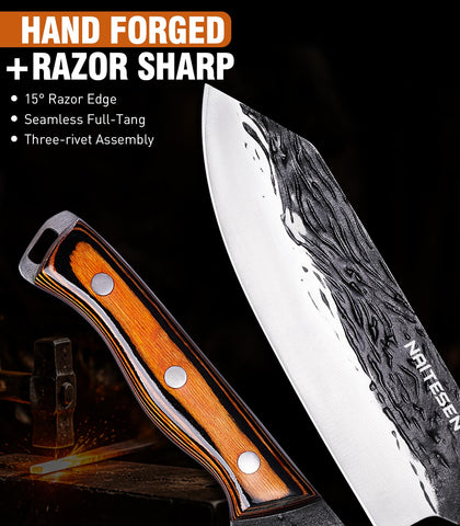 Naitesen full tang gold handle with rivets showing secure balance benefit