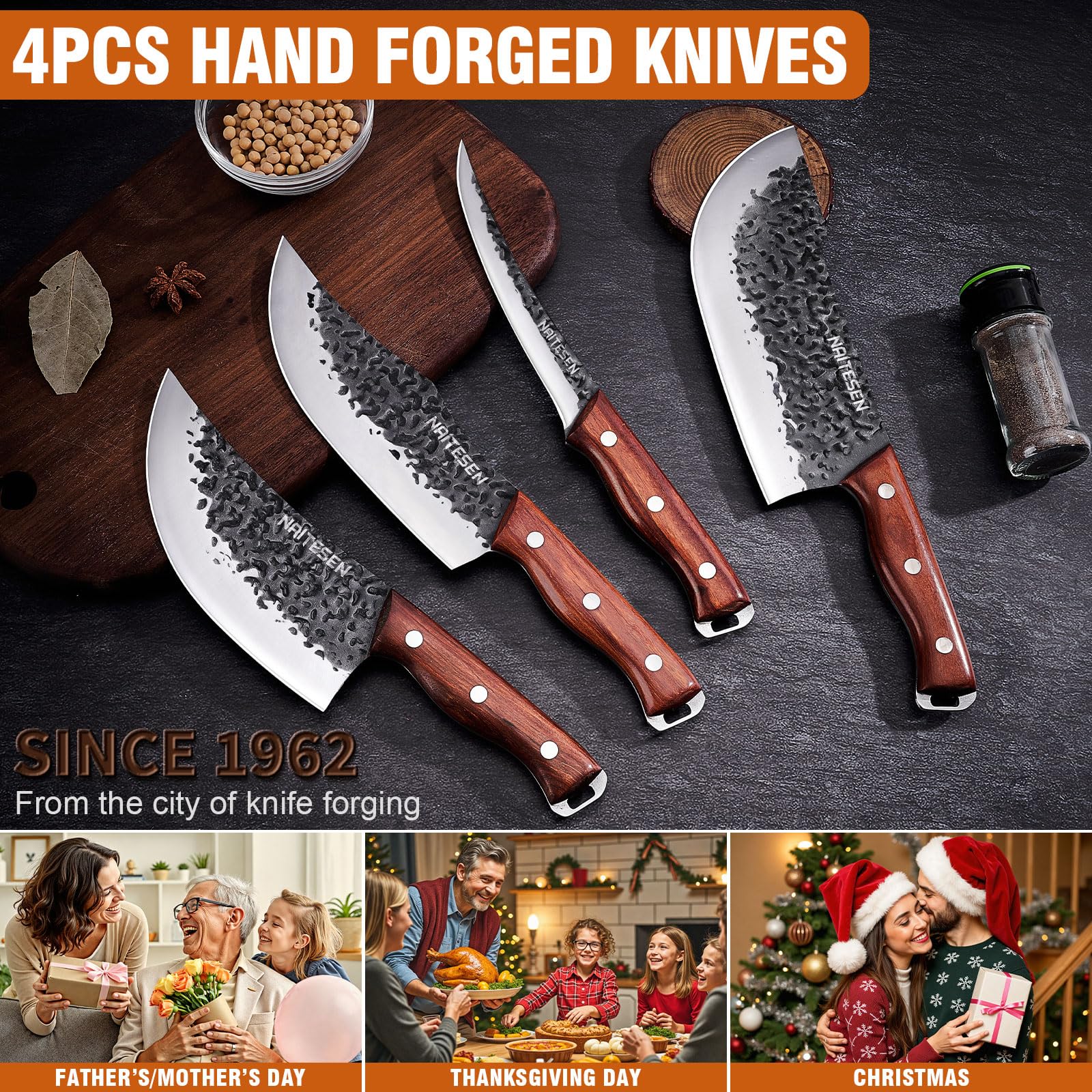 Naitesen knife set on kitchen counter styled for gifting and everyday use