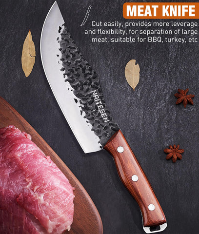 Naitesen Serbian chef knife chopping vegetables, demonstrating versatile performance