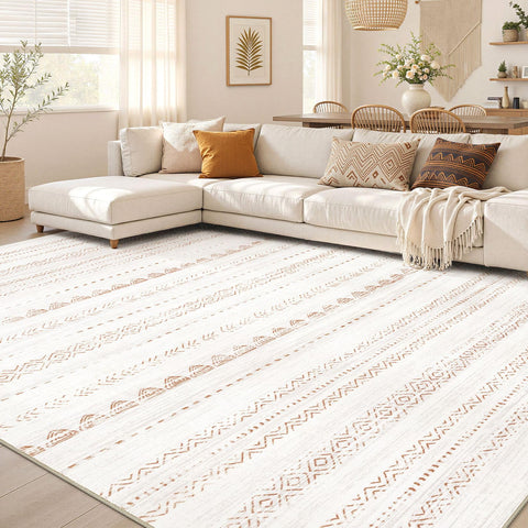 Nakagishi rug front view shows brown boho design and cozy look