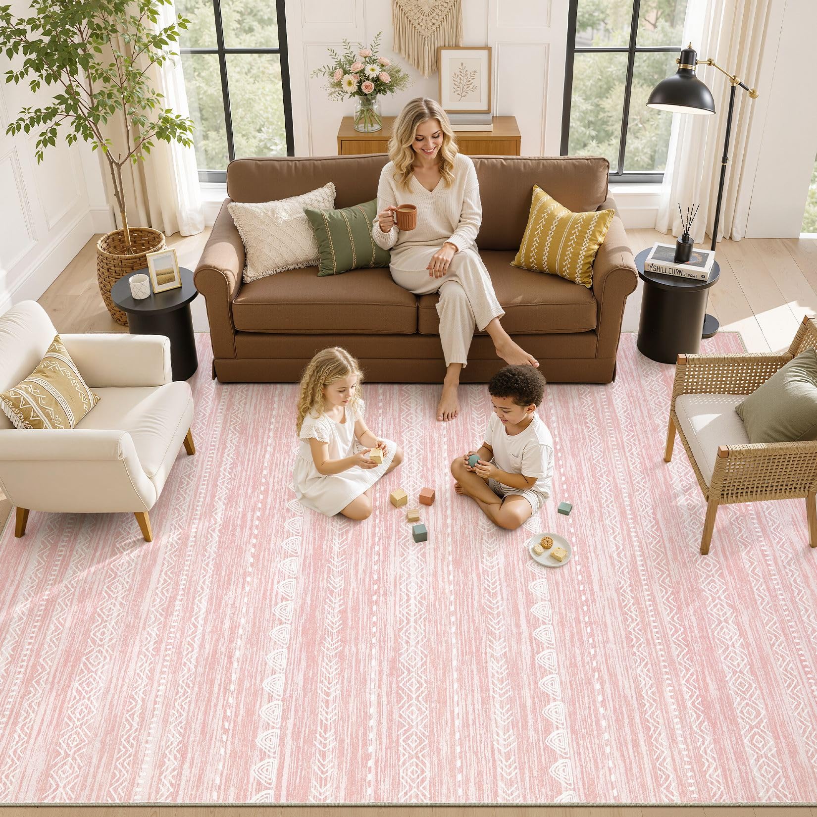 Nakagishi rug folded to demonstrate machine-washable convenience