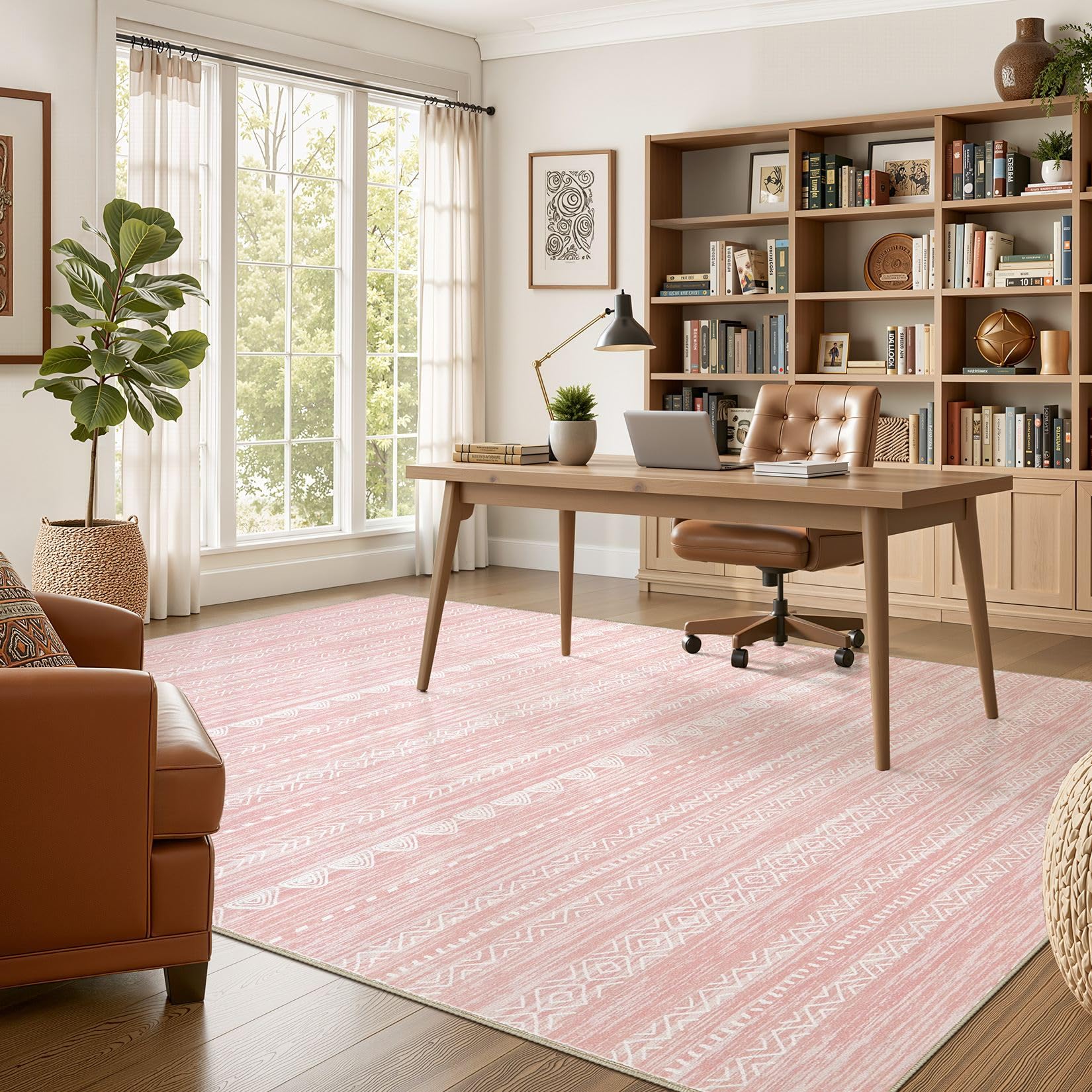 Nakagishi rug placed in living room brightening space with pattern