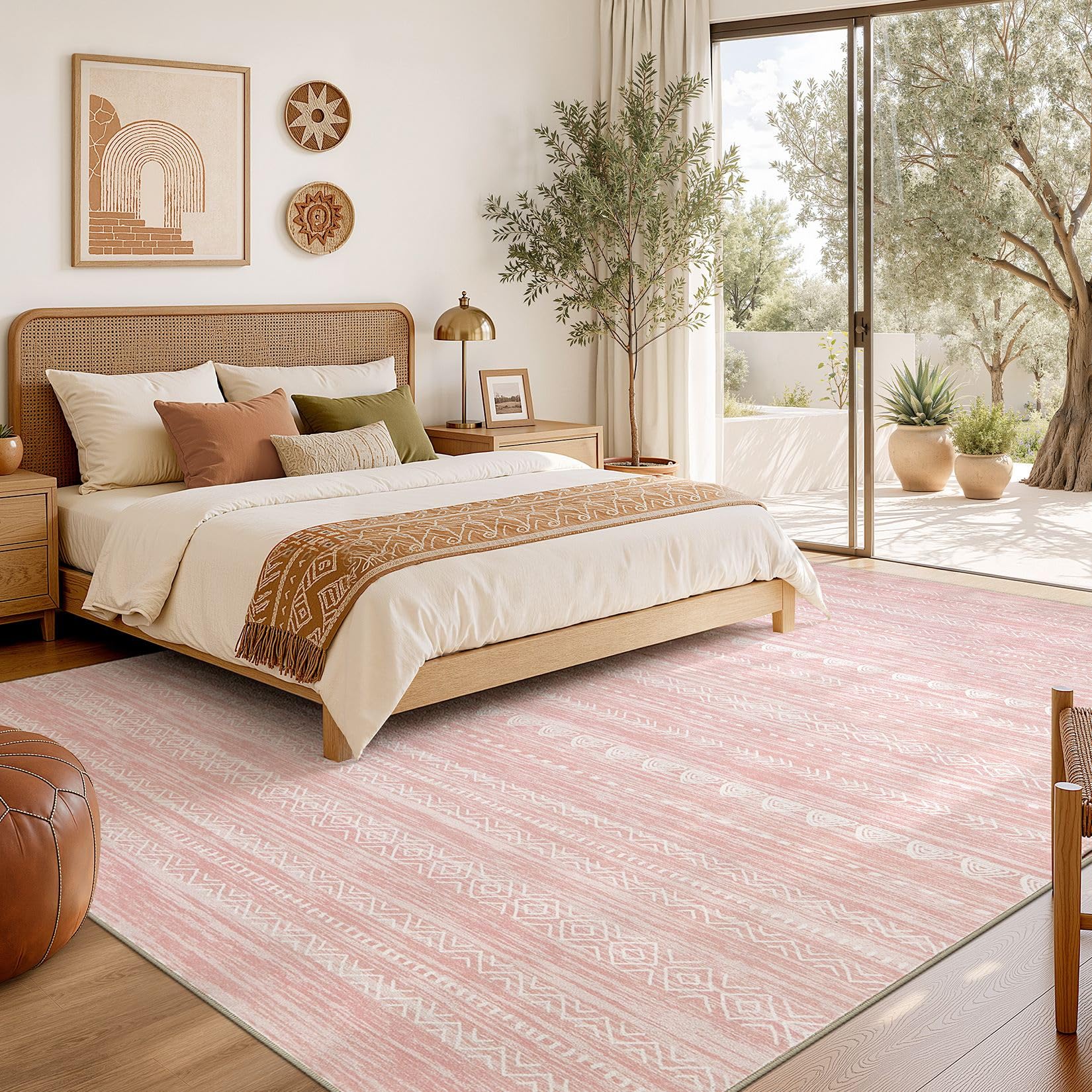 Nakagishi rug beside sofa to show true 5x7 scale and fit