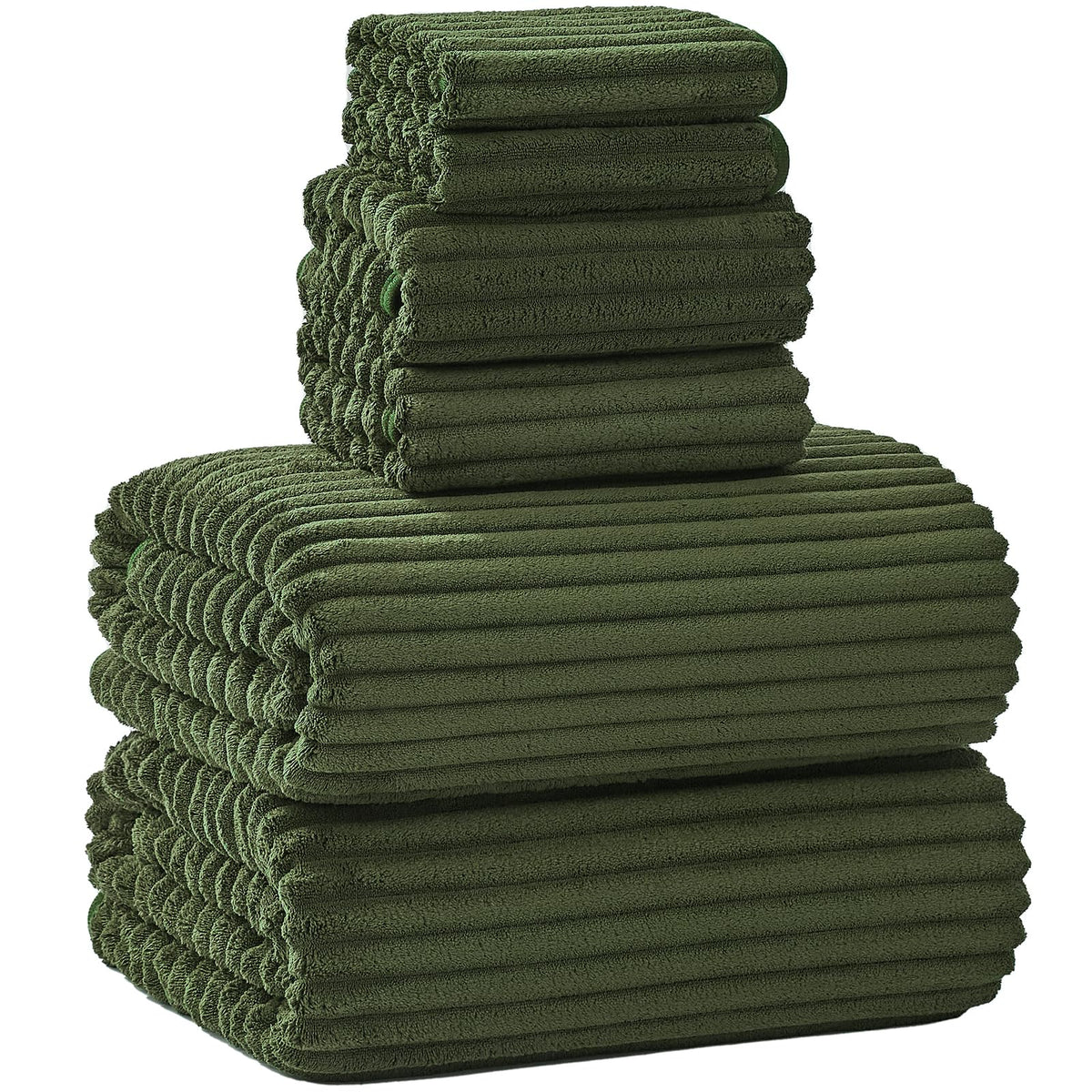 NALIVO front view of olive bath sheets showing full coverage and color