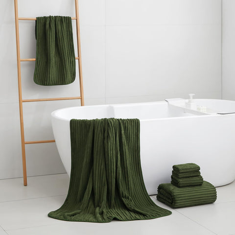 NALIVO folded stack of olive towels showing tidy storage benefit