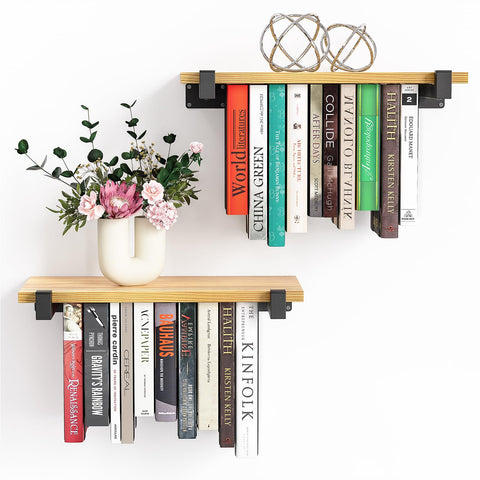 NANATI front view of floating bookshelf showing neat book display and space saved
