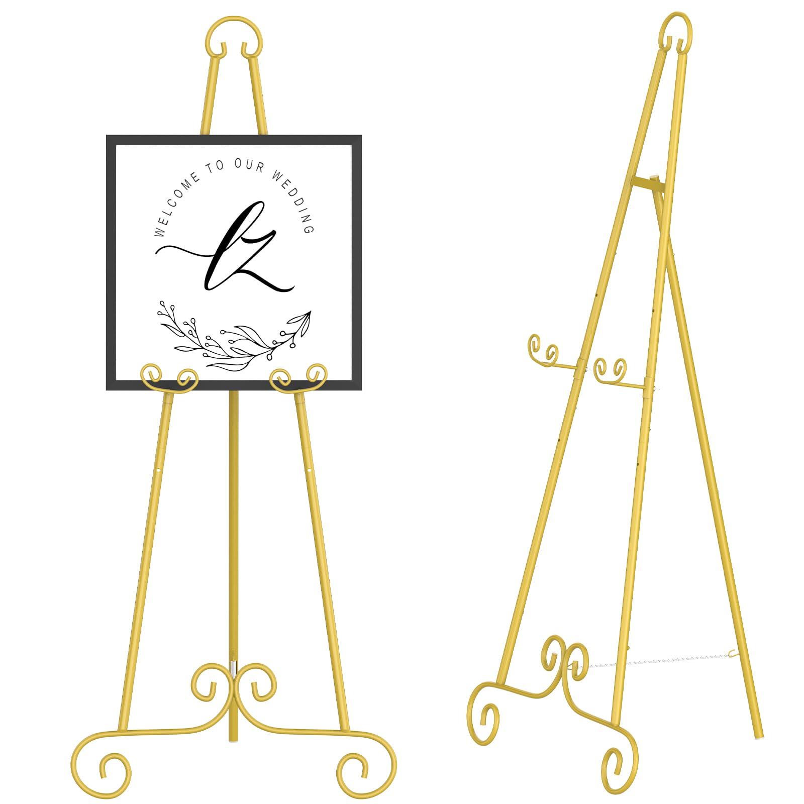 Nandae front view easel showing gold finish and scroll design benefiting elegant display