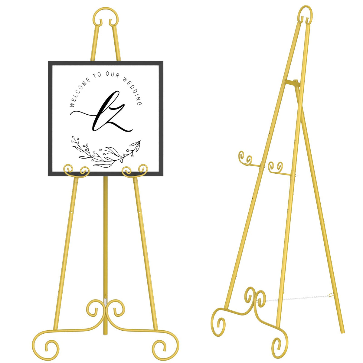 Nandae front view easel showing gold finish and scroll design benefiting elegant display