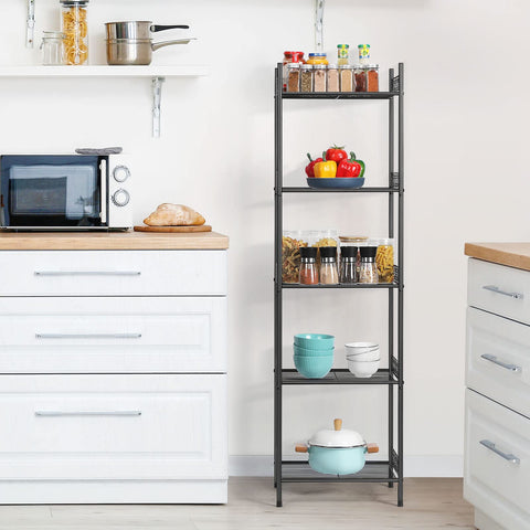 Nandae shelf used in a kitchen with spices and dishes demonstrating versatile organization