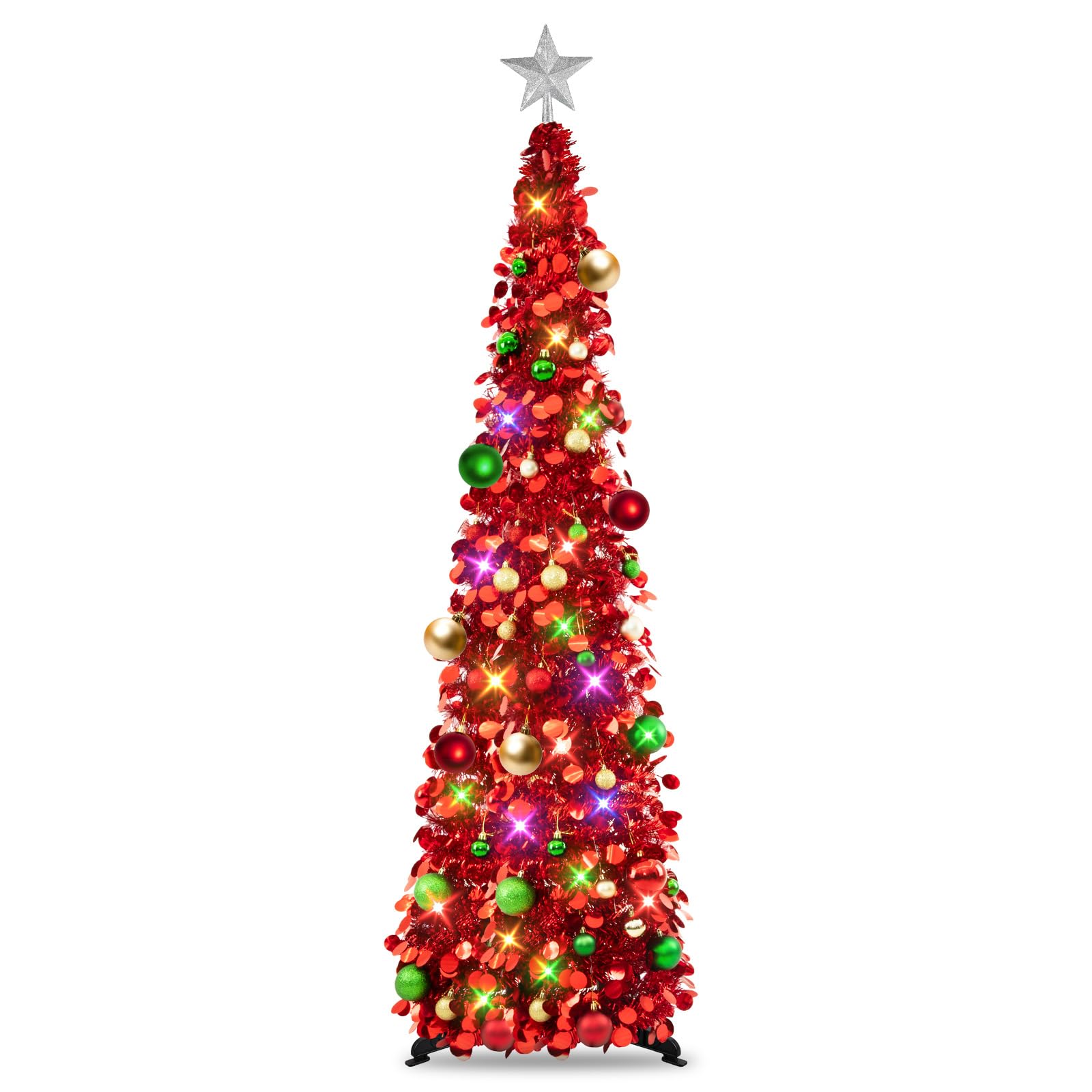 N&T NIETING front view assembled tree showing vibrant red sparkle and festive presence