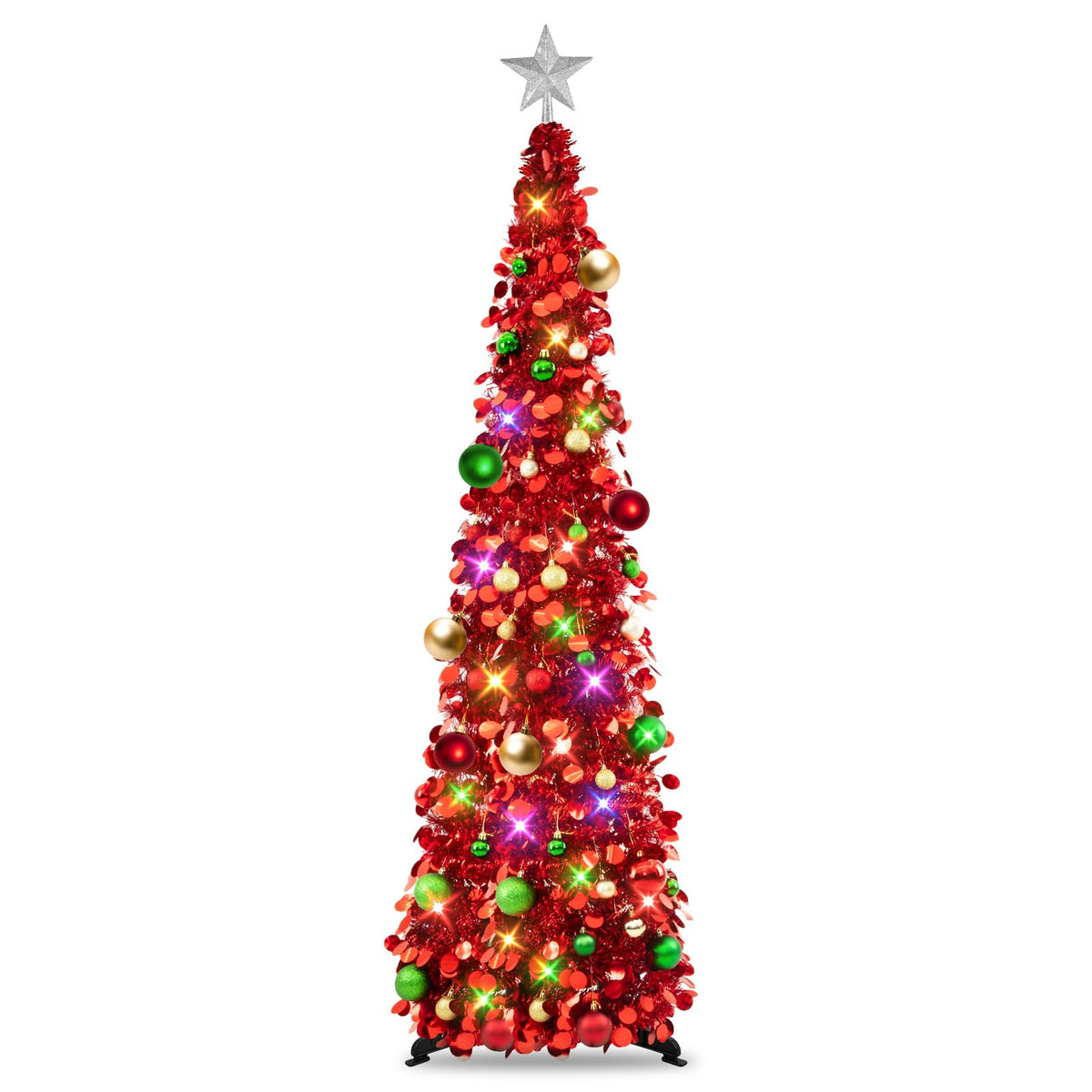 N&T NIETING front view assembled tree showing vibrant red sparkle and festive presence
