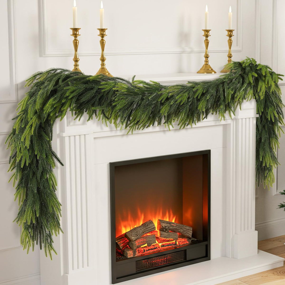 N&T NIETING garland front view showing full 9ft lush greenery and instant holiday curb appeal