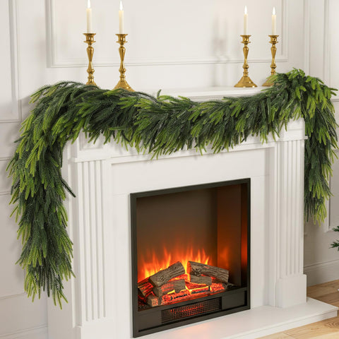 N&T NIETING garland front view showing full 9ft lush greenery and instant holiday curb appeal