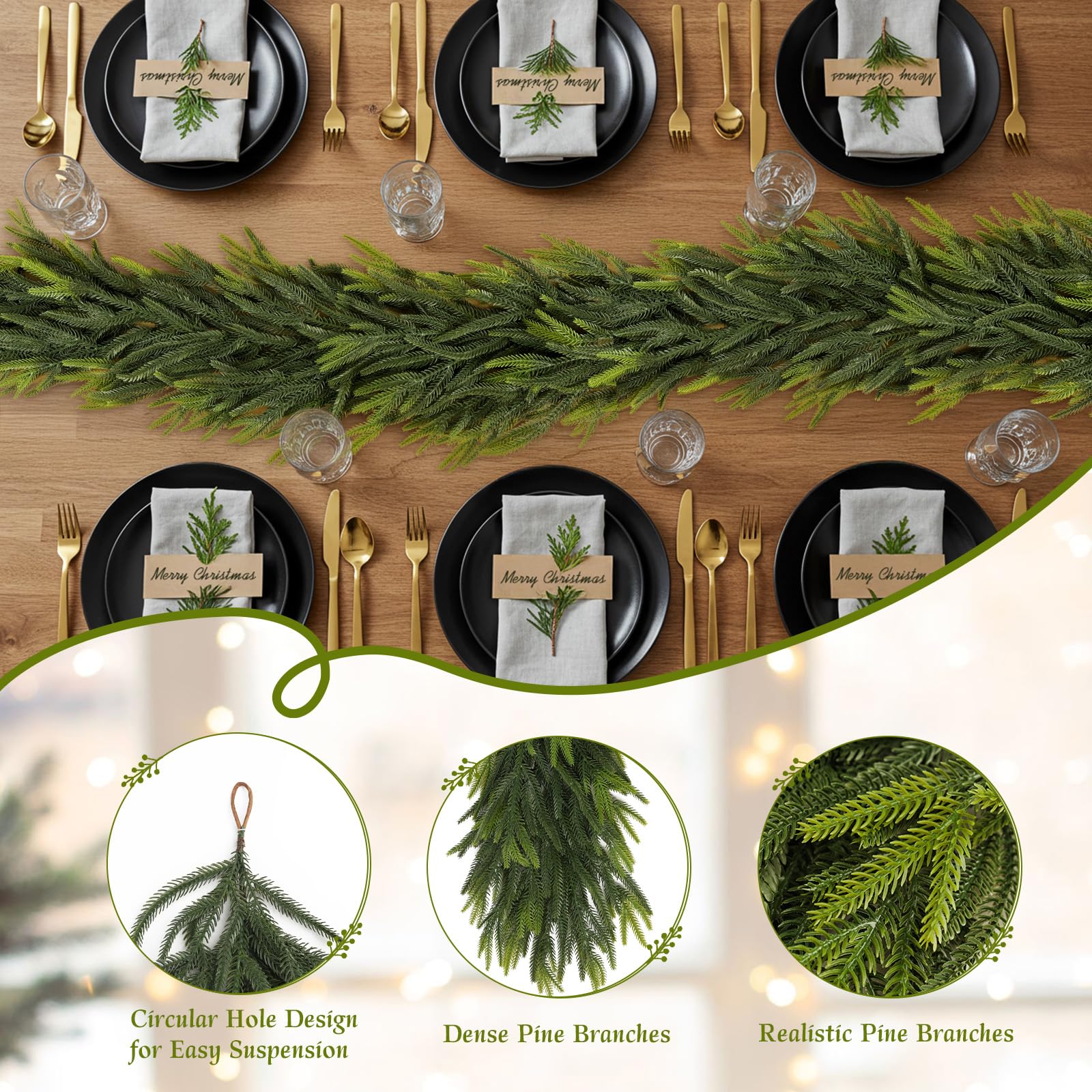 N&T NIETING garland styled on a mantel with lights providing elegant, low-maintenance decor
