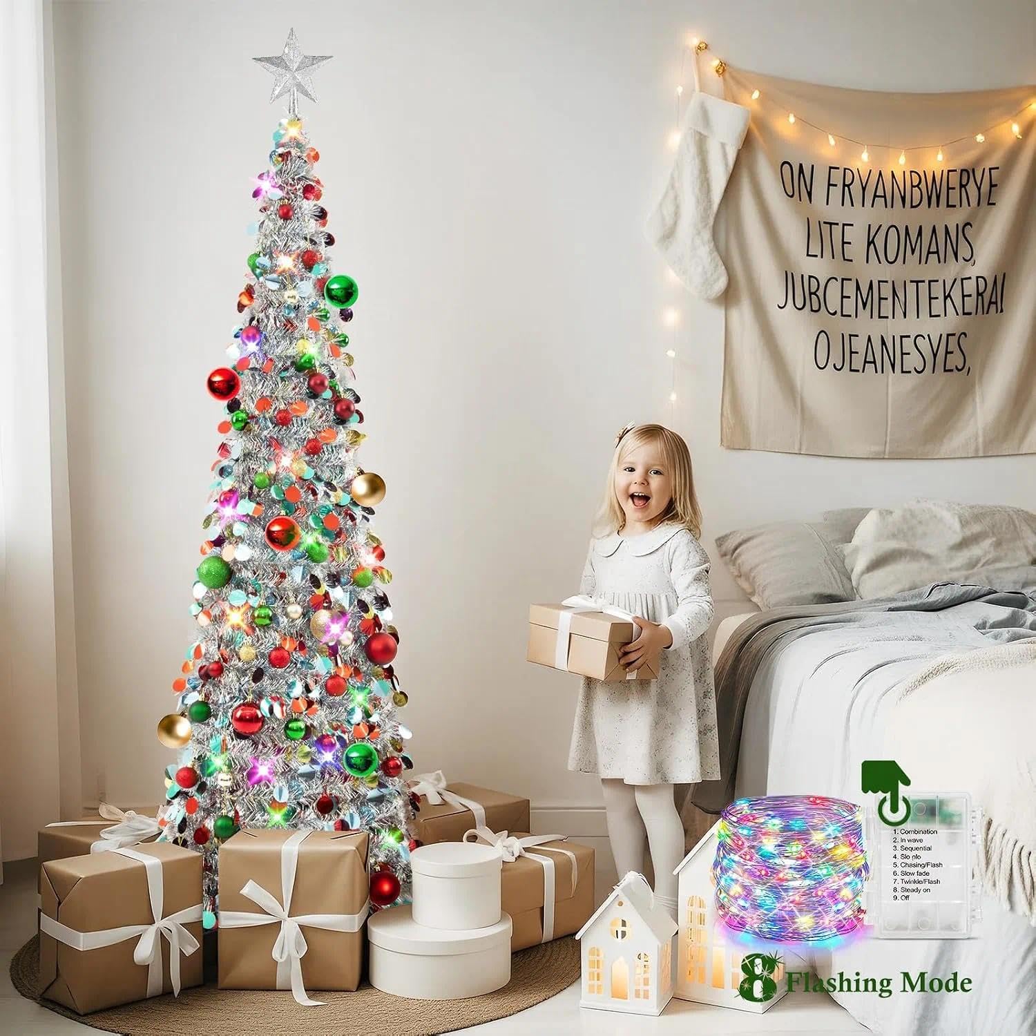 N&T NIETING lit slim tree in room corner creating cheerful ambiance