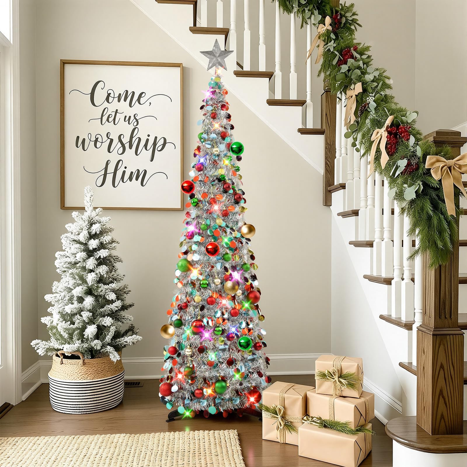 N&T NIETING tree next to sofa illustrating 5ft compact scale