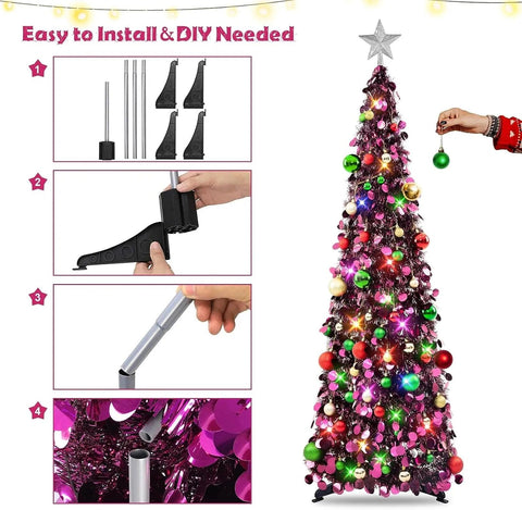 N&T NIETING tree lit at night with multicolor LEDs demonstrating eight lighting modes