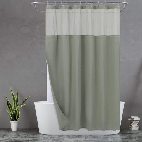 N&Y HOME front view of sage waffle weave curtain showing neat drape and color