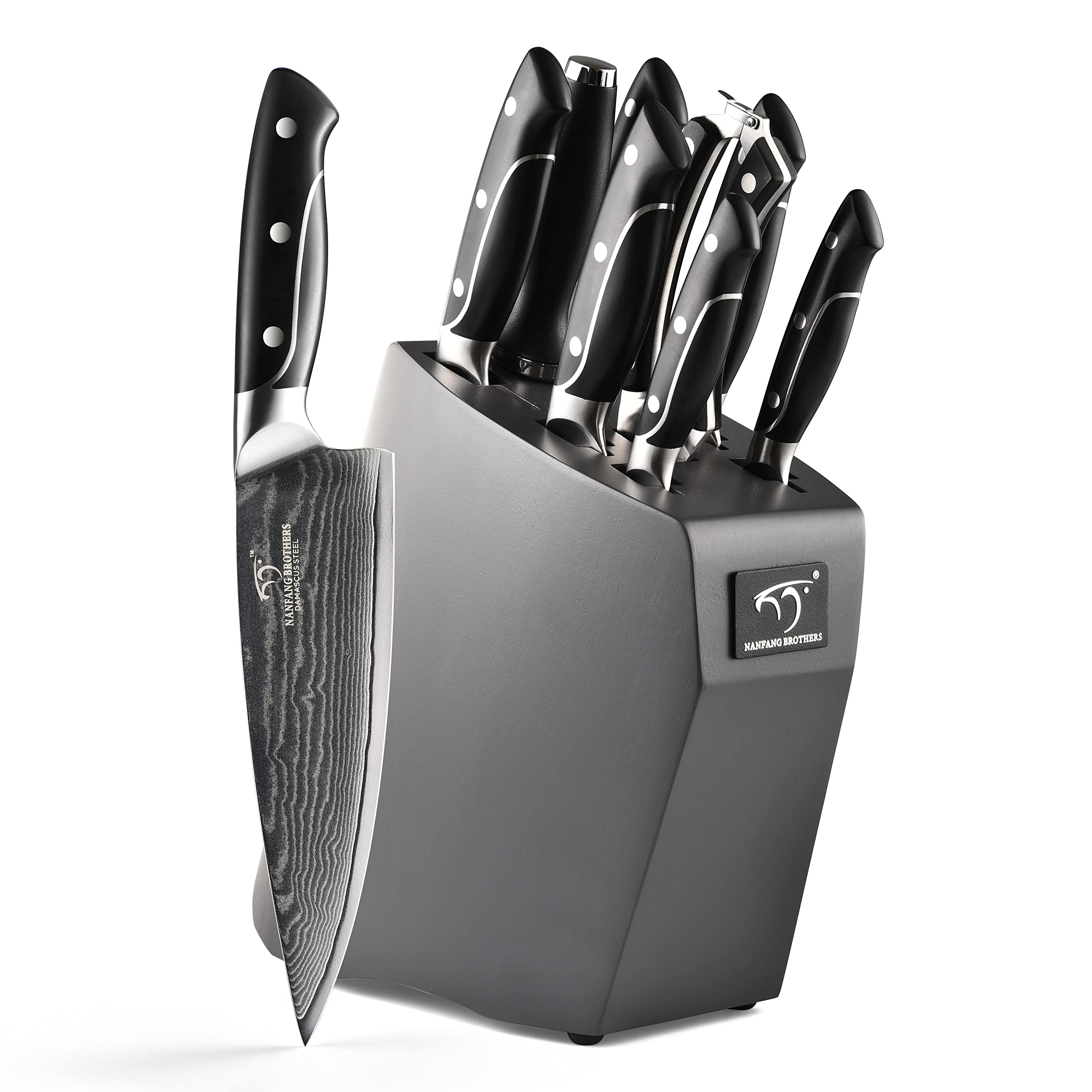 NANFANG BROTHERS front view of knife block showing organized blades and storage benefit