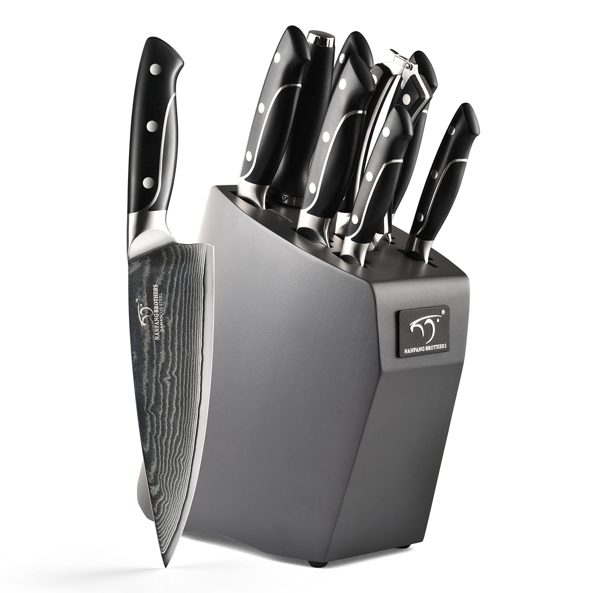 NANFANG BROTHERS front view of knife block showing organized blades and storage benefit