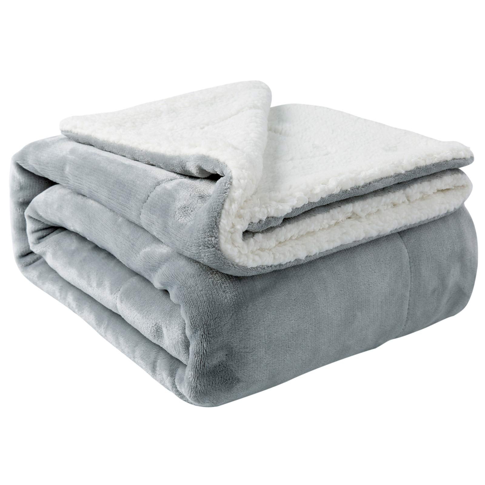 NANPIPER front view twin blanket showing full light grey coverage and cozy look