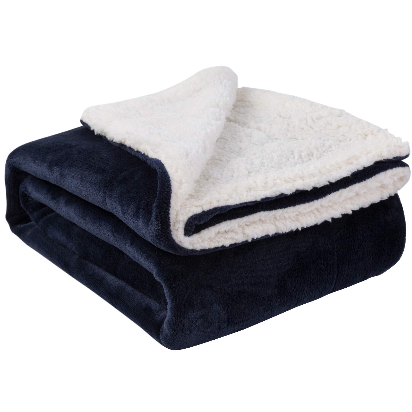 NANPIPER front view navy blue blanket showing color and finish for stylish decor