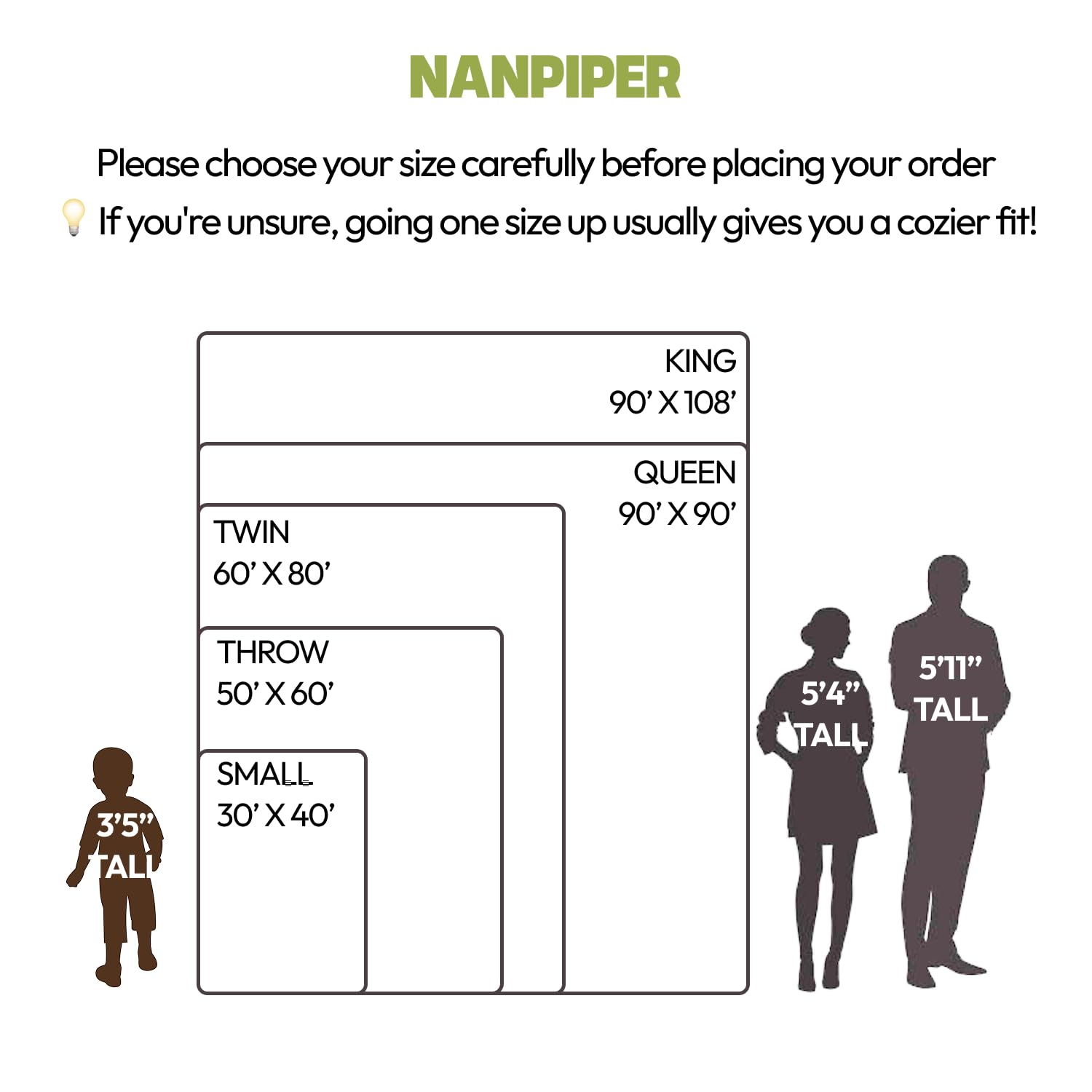 NANPIPER size comparison with hand showing true queen dimensions