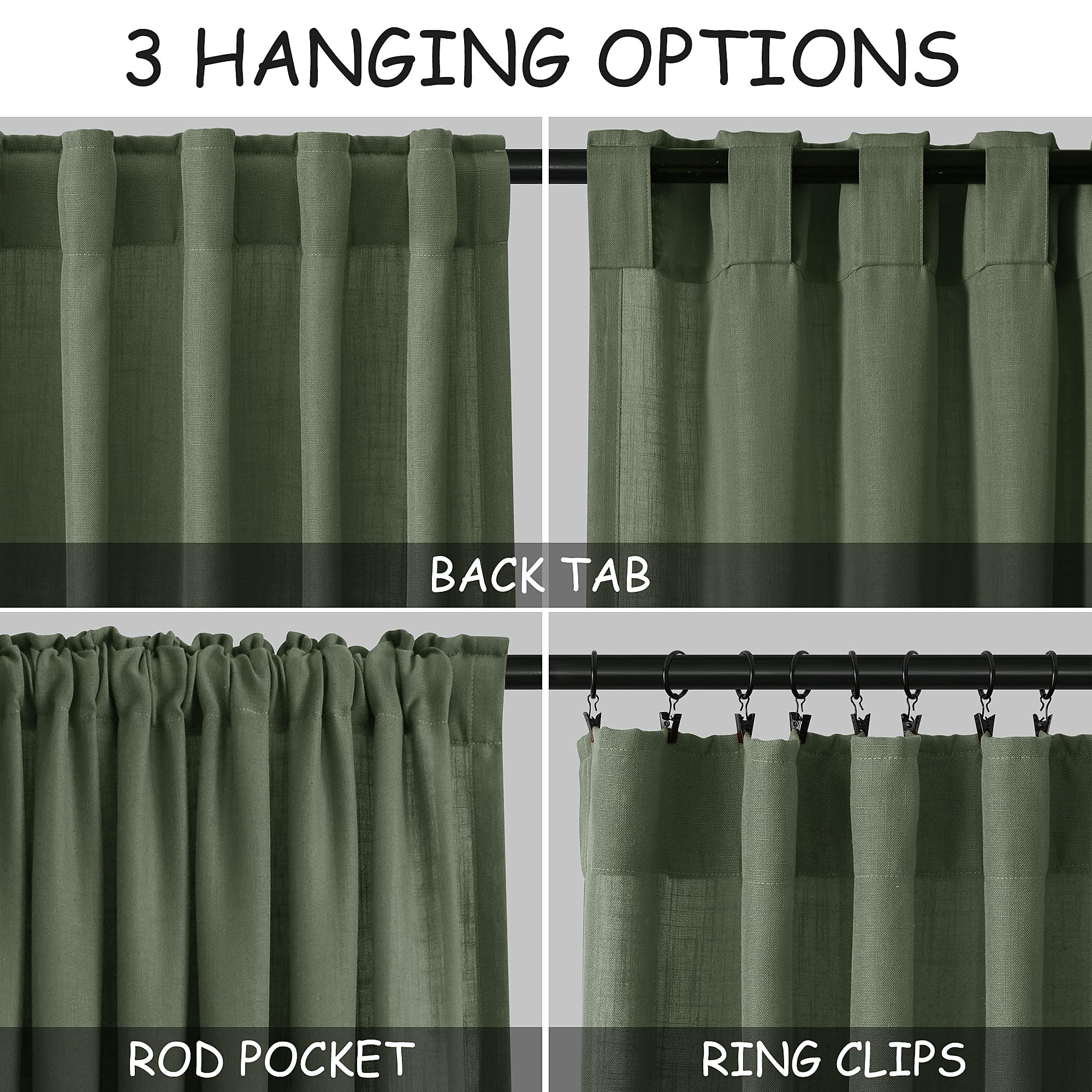 Nanspring back tab detail showing hanging option and neat pleated benefit