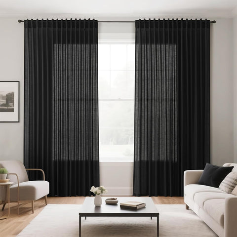 Nanspring curtains styled in bedroom, adds rustic modern farmhouse charm