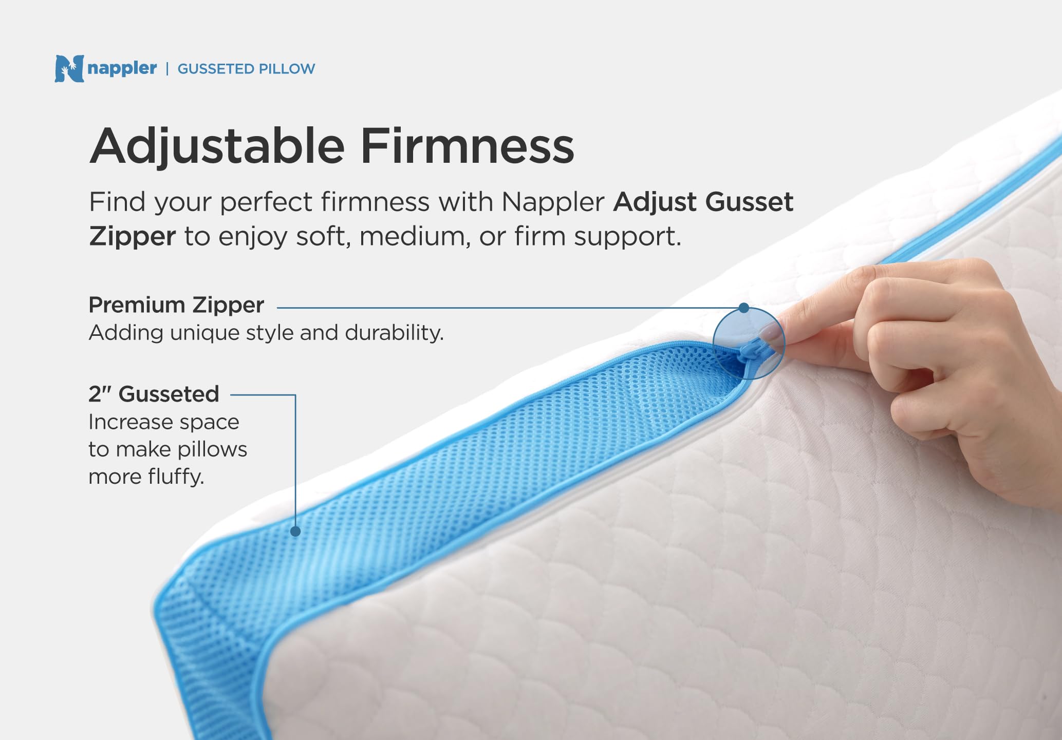 Nappler modal cover zipper detail highlighting easy removal and washing