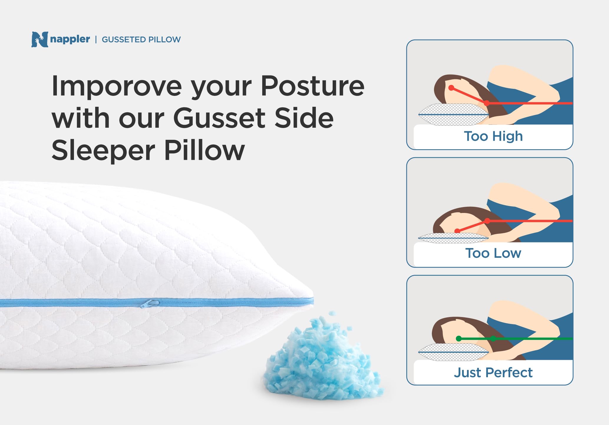 Nappler pillow cradling back sleeper neck for customizable loft