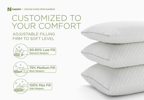 Nappler pillow in bedroom setting showing cooling cover for comfortable sleep