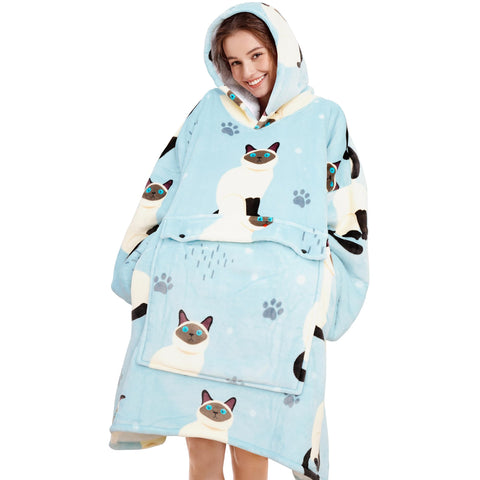 Narecte front view blue cat hoodie showing full coverage and warmth