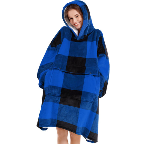 Narecte front view blue plaid showing oversized fit and cozy look
