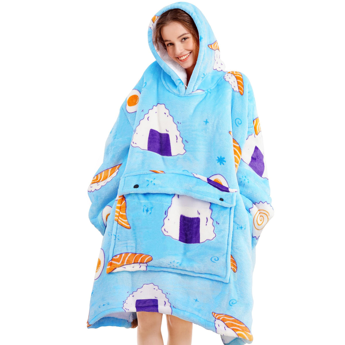 Narecte front view oversized hooded blanket showing full coverage and comfort