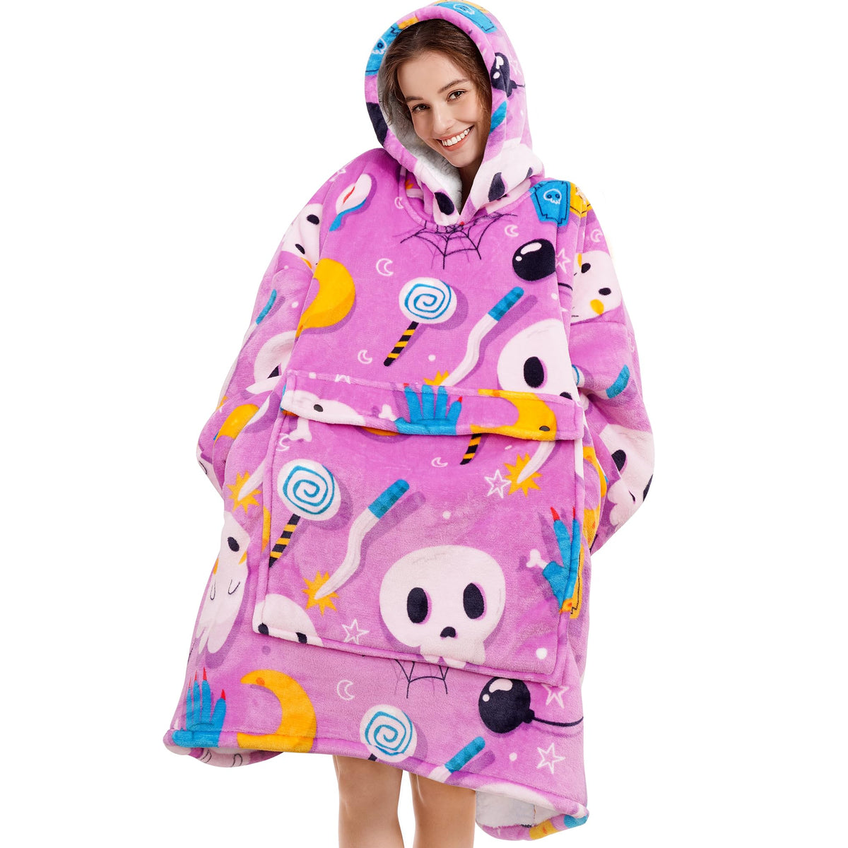 Narecte front view hoodie blanket showing full coverage and cozy fit