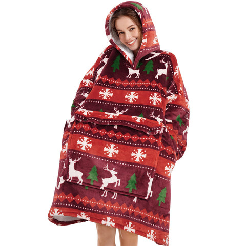 Narecte front view showing oversized blanket hoodie and coverage benefit