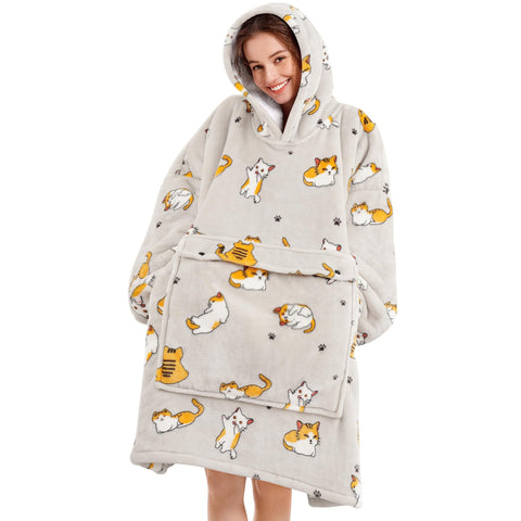 narecte front view hoodie blanket showing full coverage and cozy look