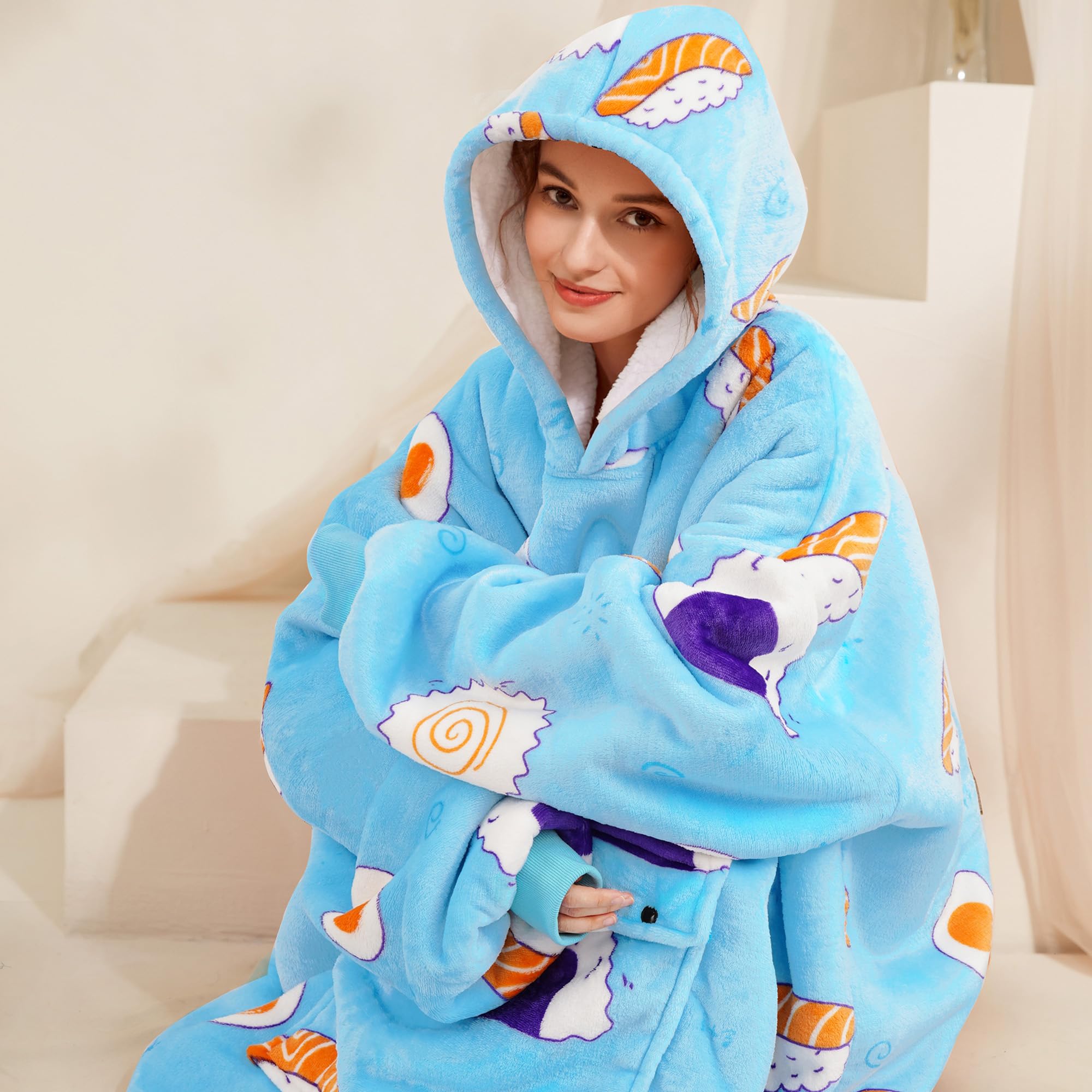 Narecte wearable blanket on sofa lifestyle scene for cozy relaxation