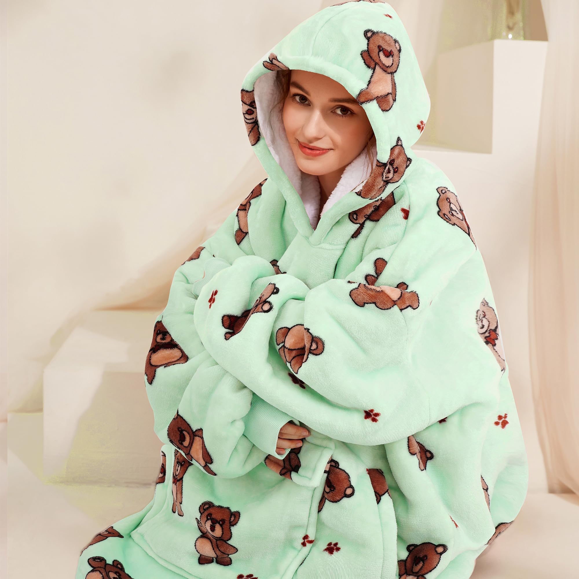 Narecte hoodie blanket draped on chair showing length and scale for sizing