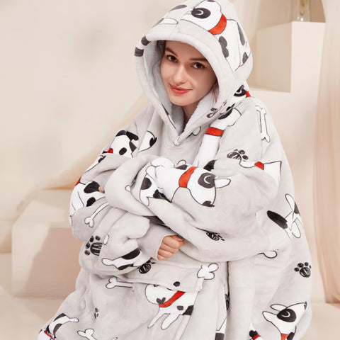 Narecte hoodie blanket on sofa to show scale and comfortable roominess