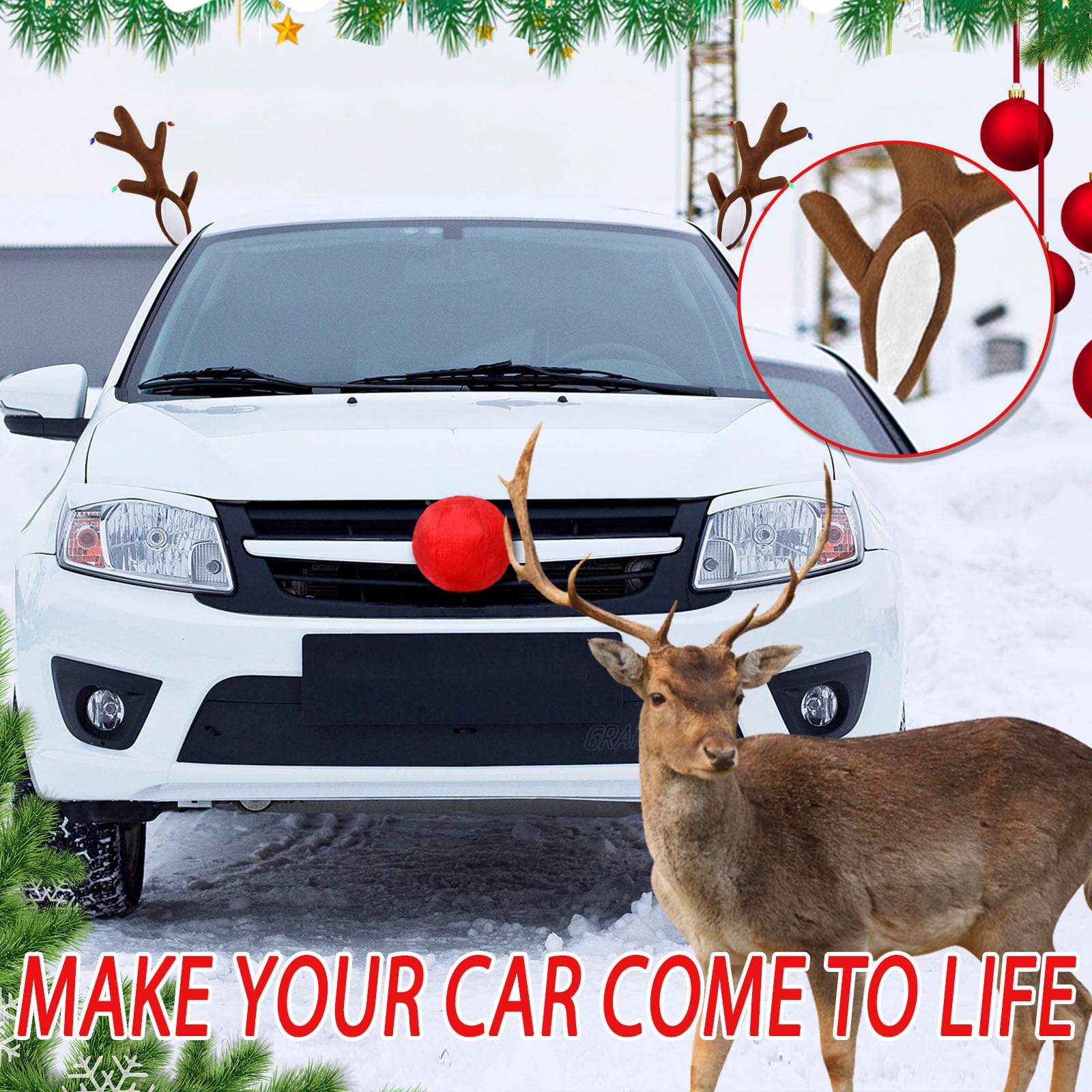 Narremcoy red nose strapped to grille for visible Rudolph effect