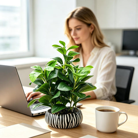 NASAMA side profile on shelf adding compact green decor benefit