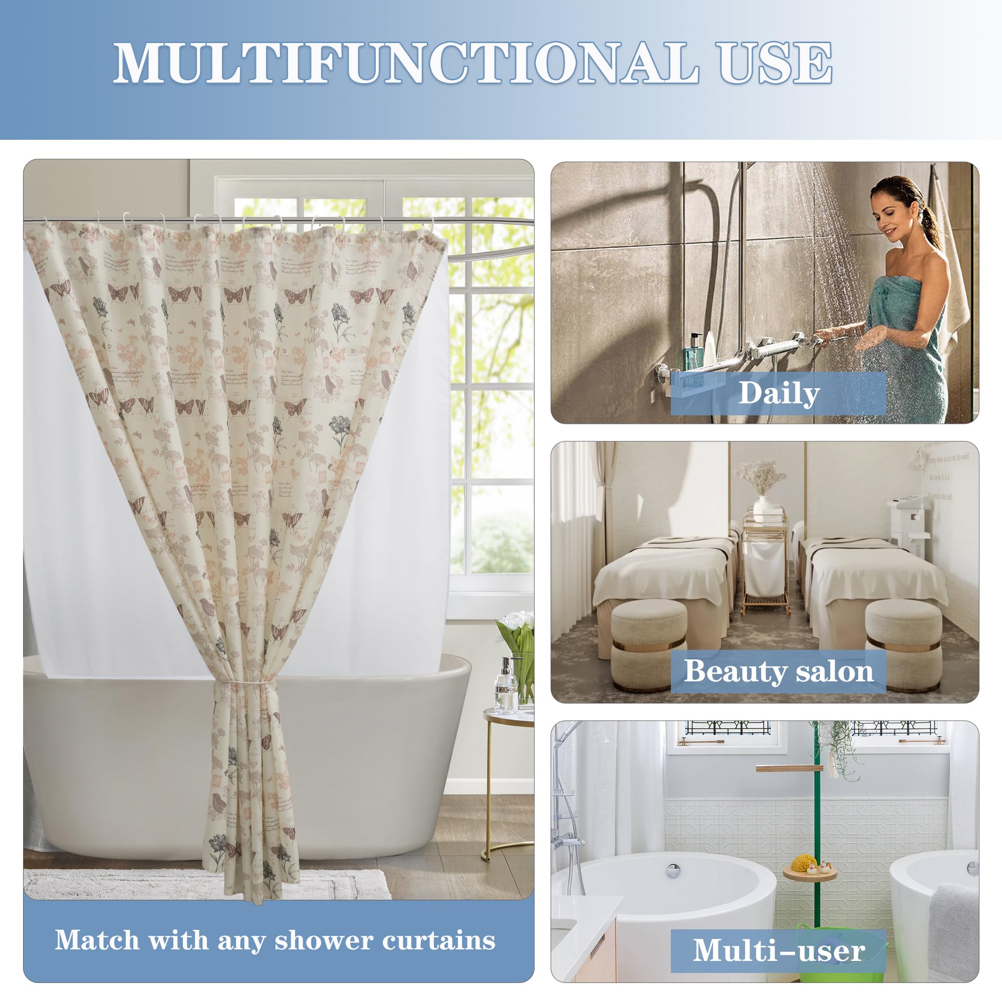 Nasitos liner next to bathtub to show 70x72 inch scale and full coverage benefit