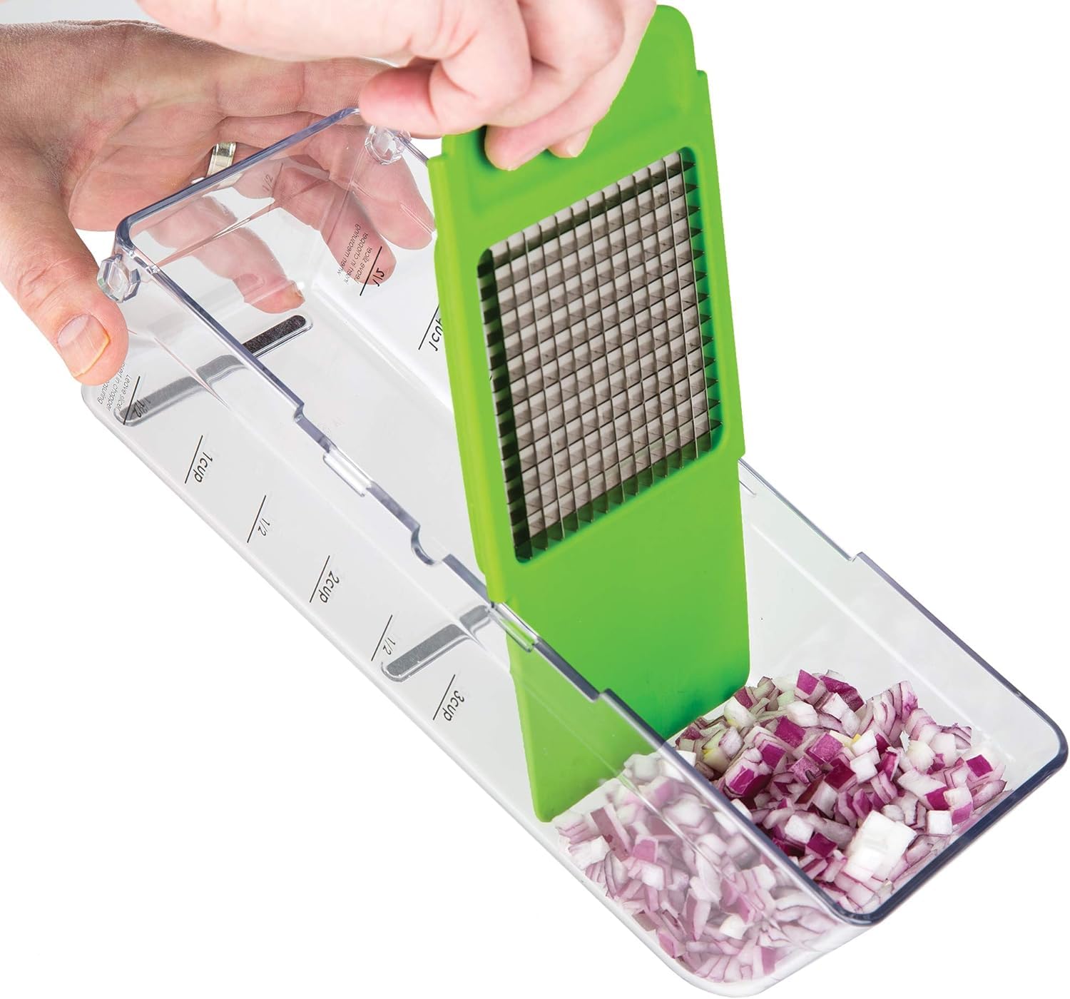 National Express Vidalia Chop Wizard in use chopping an onion quickly and keeping hands safe