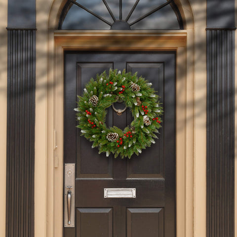 National Tree Company close-up of frosted berries and pinecone detail, adds texture