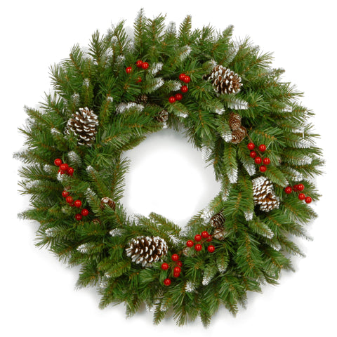 National Tree Company wreath front view showing full frosted foliage and berries
