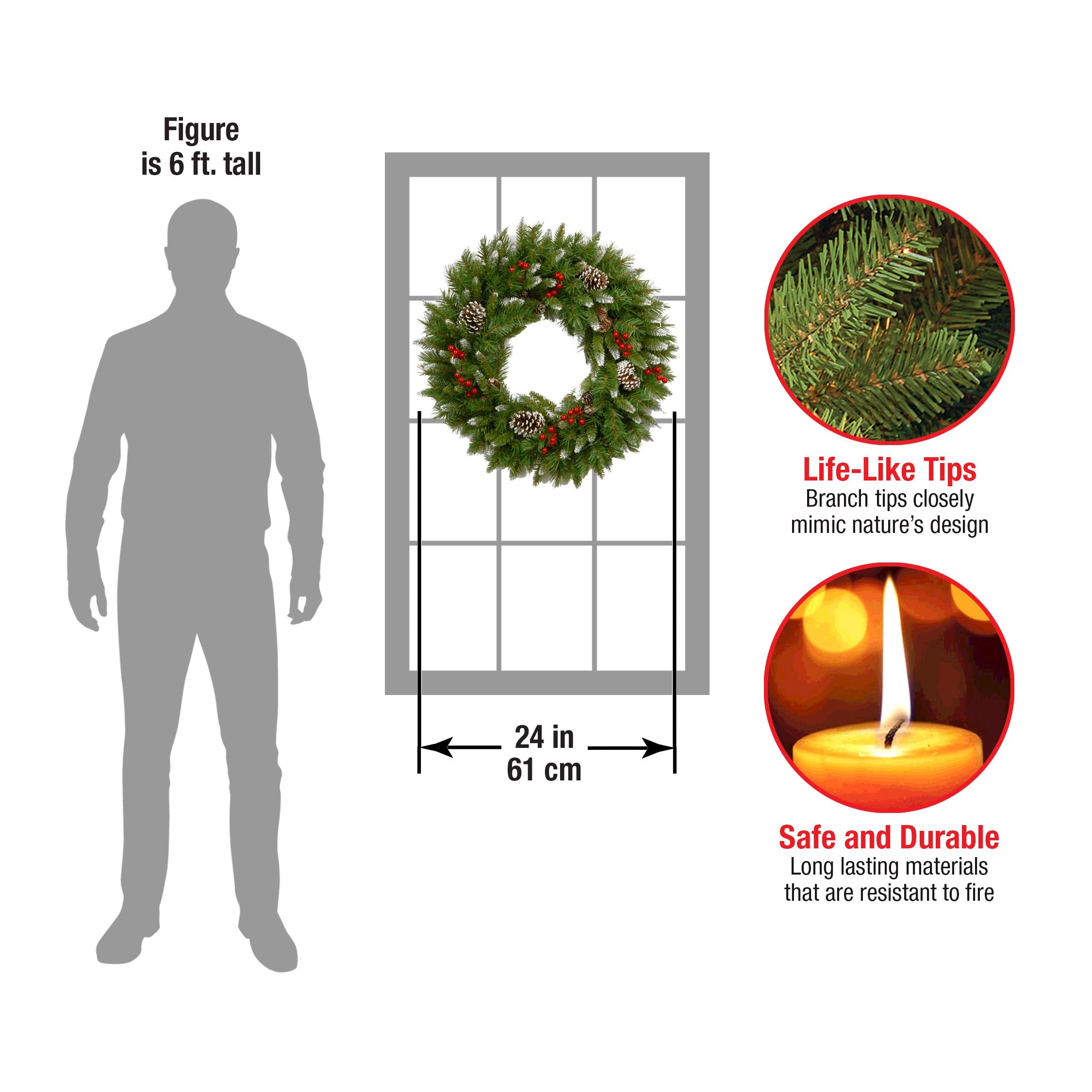 National Tree Company wreath hung on door, enhances curb appeal and seasonal welcome