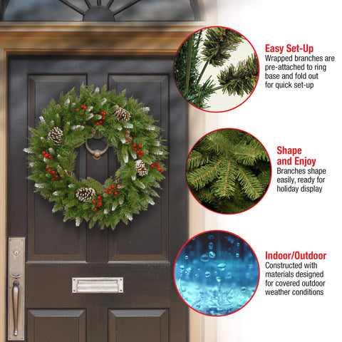 National Tree Company wreath beside ruler for scale, shows 24-inch diameter clarity